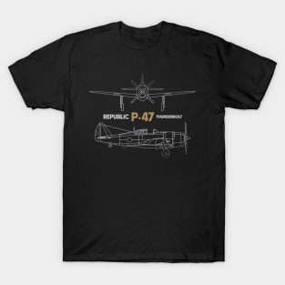 P-47 Thunderbolt Fighter Plane Blueprint T-Shirt